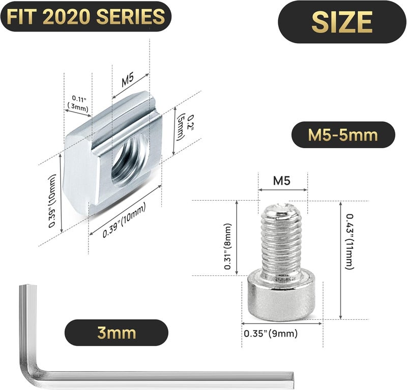 PETOX 12 Set 2020 Corner Bracket Joint Plate L Shape 5 Hole Aluminum Extrusion Connector with 60Pcs T-Nuts, 60Pcs Screws and 1Pcs Wrench for 20 x 20mm Series Aluminum Extrusion Profile, Silver - Image 4